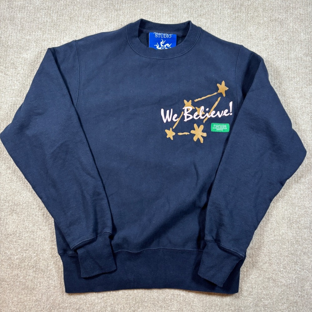 ALLCAPSTUDIO Navy We Believe Champion Crewneck Men's Size Small EUC‎